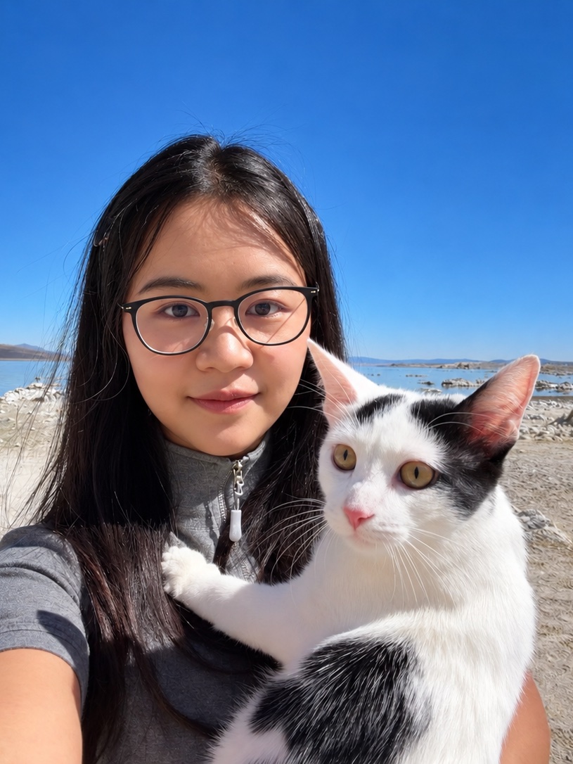 Yiming Huang and Cloud the cat